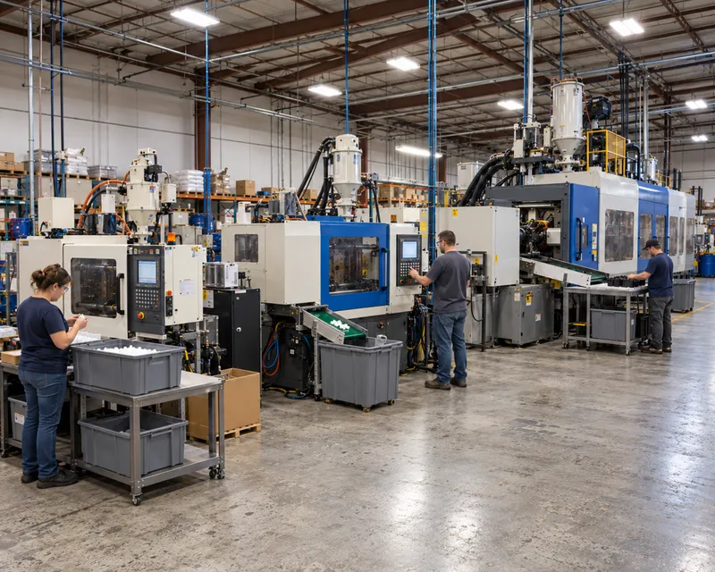 Injection molding machines on the Steven Plastics production floor